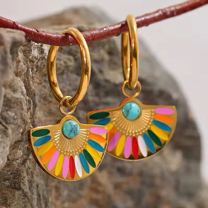 Colorful Bohemian Rainbow Drop Hoop Earrings earrings LUNARITY GARAGE   