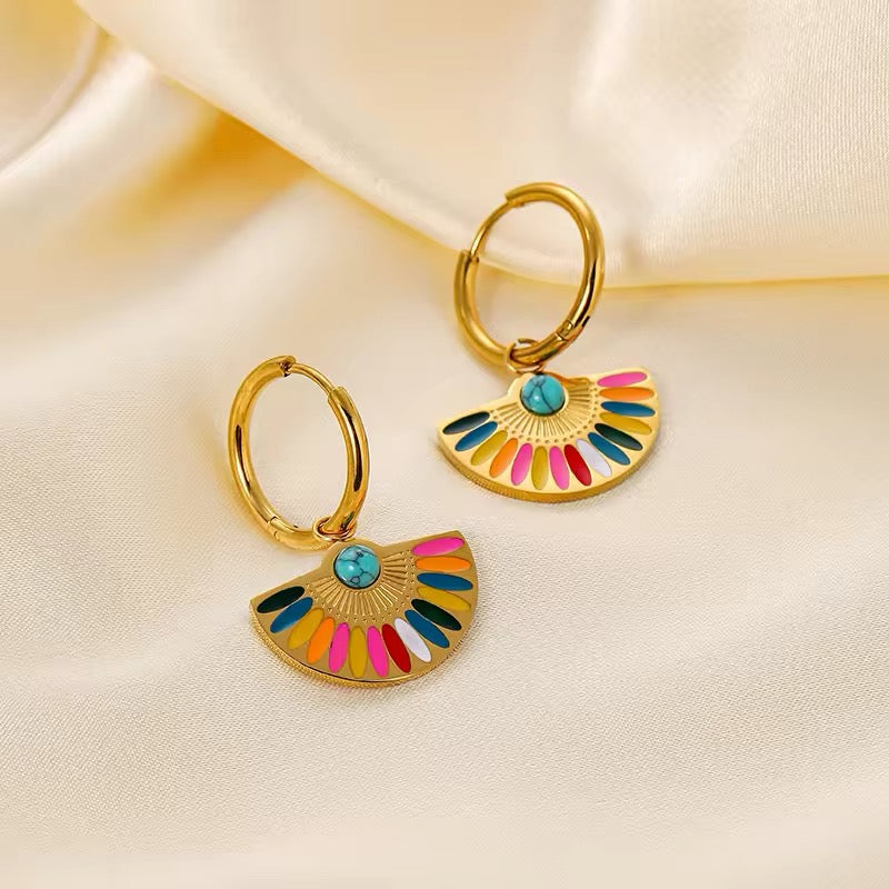 Colorful Bohemian Rainbow Drop Hoop Earrings earrings LUNARITY GARAGE   