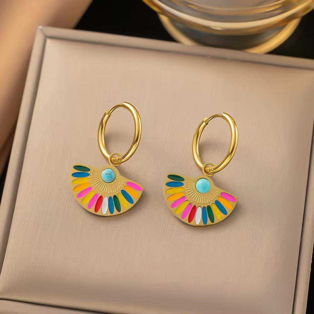 Colorful Bohemian Rainbow Drop Hoop Earrings earrings LUNARITY GARAGE   