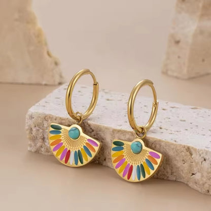 Colorful Bohemian Rainbow Drop Hoop Earrings earrings LUNARITY GARAGE   