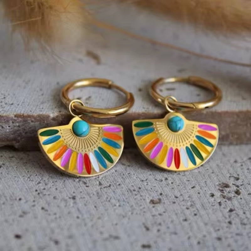 Colorful Bohemian Rainbow Drop Hoop Earrings earrings LUNARITY GARAGE