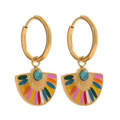 Colorful Bohemian Rainbow Drop Hoop Earrings earrings LUNARITY GARAGE   