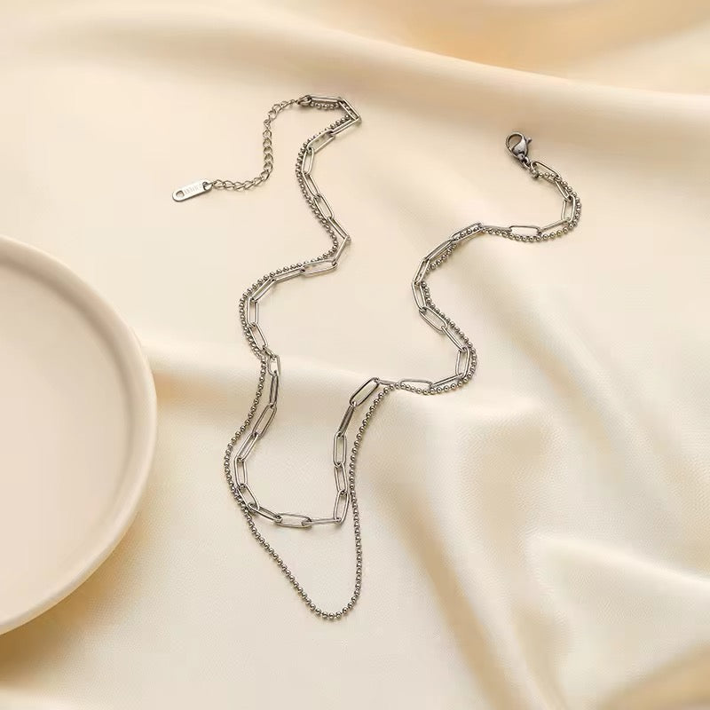 Minimalist Vintage Unisex Double Chain Necklace necklaces LUNARITY GARAGE Silver