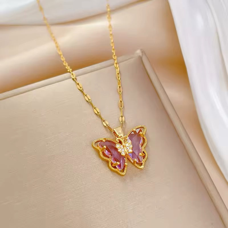 Fairytale Mini Purple Crystal Butterfly Pendant Necklace necklaces LUNARITY GARAGE   