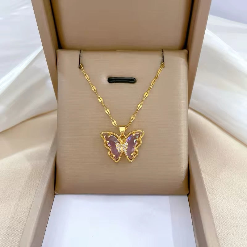 Fairytale Mini Purple Crystal Butterfly Pendant Necklace necklaces LUNARITY GARAGE