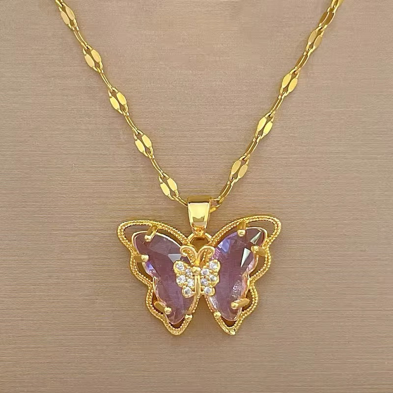 Fairytale Mini Purple Crystal Butterfly Pendant Necklace necklaces LUNARITY GARAGE