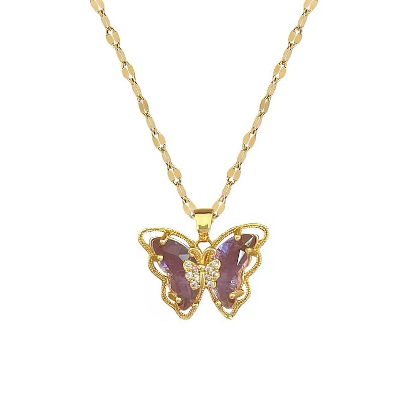 Fairytale Mini Purple Crystal Butterfly Pendant Necklace necklaces LUNARITY GARAGE