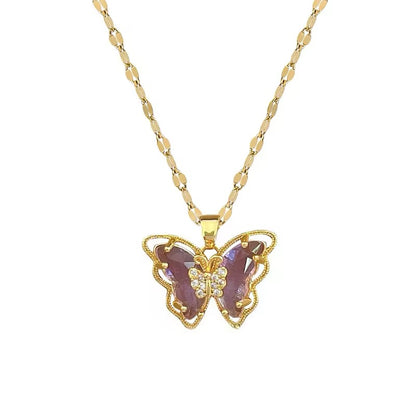 Fairytale Mini Purple Crystal Butterfly Pendant Necklace necklaces LUNARITY GARAGE   