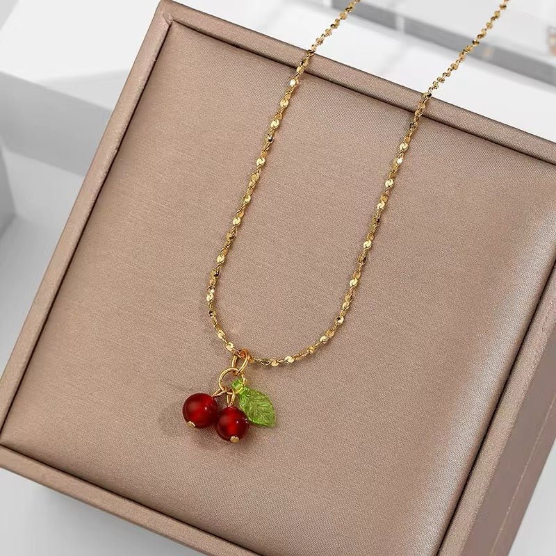 Minimalist Lovely Cute Cherry Fruit Necklace necklaces LUNARITY GARAGE