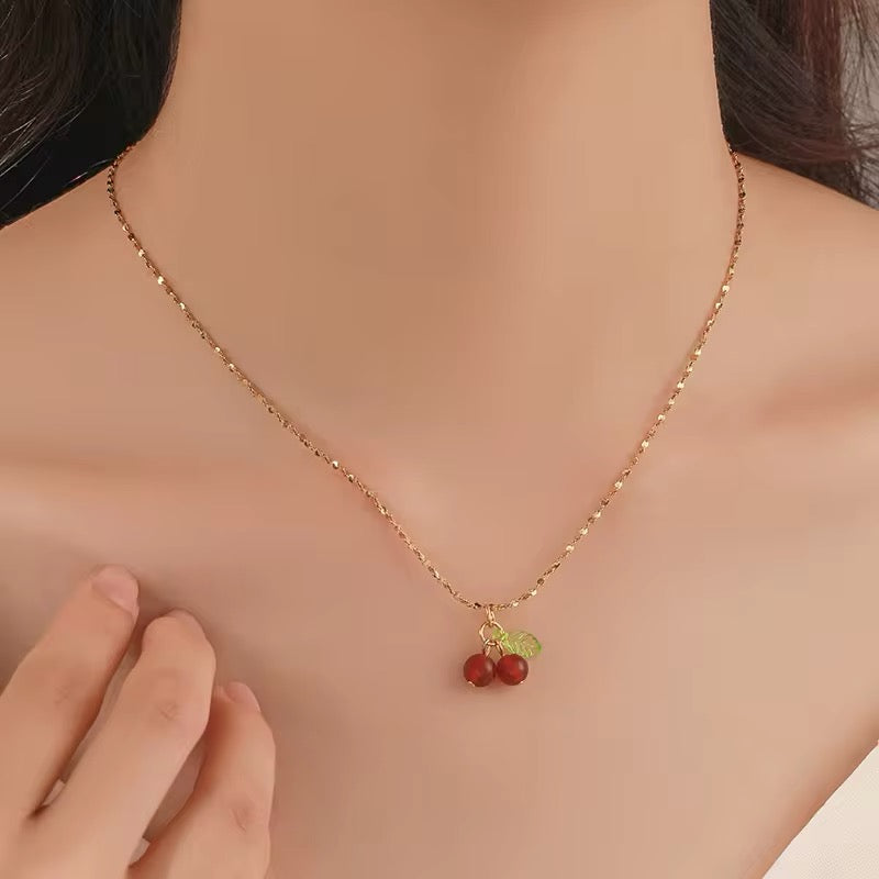 Minimalist Lovely Cute Cherry Fruit Necklace necklaces LUNARITY GARAGE   