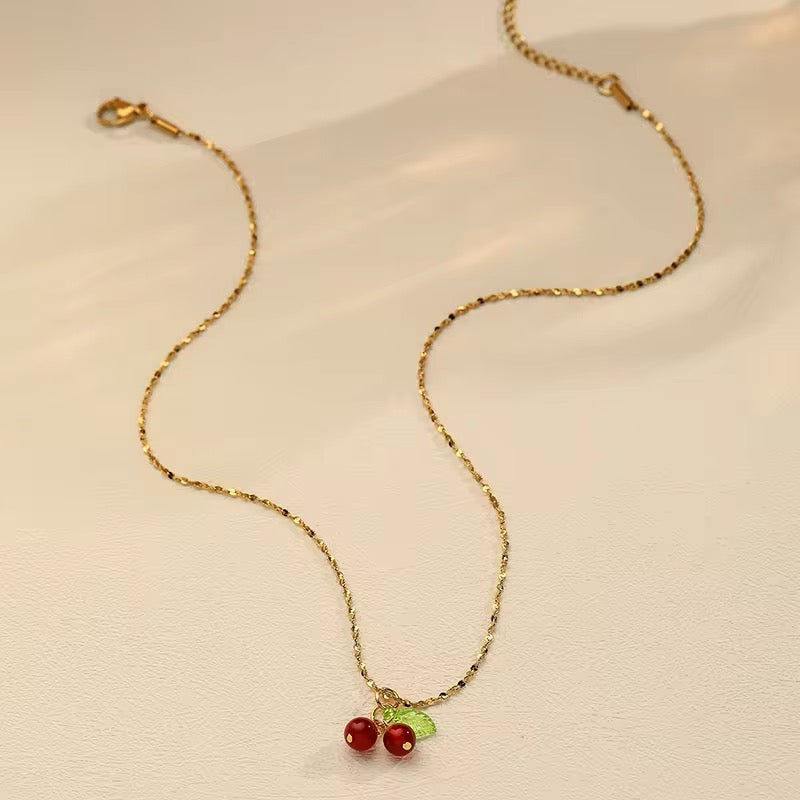 Minimalist Lovely Cute Cherry Fruit Necklace necklaces LUNARITY GARAGE   