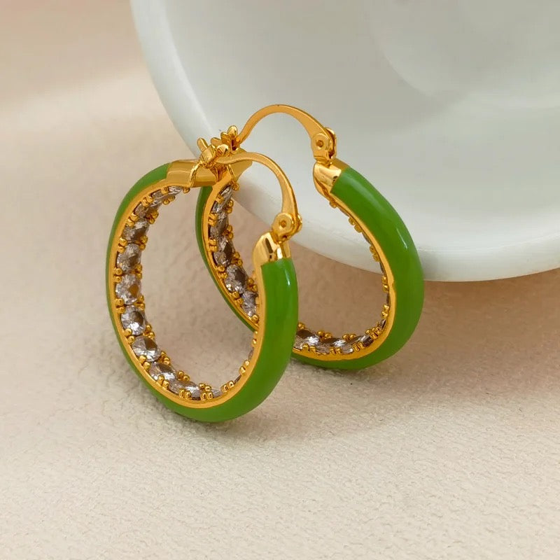 Elegant Minimalist Retro Temperament Hoop Earrings earrings LUNARITY GARAGE Green