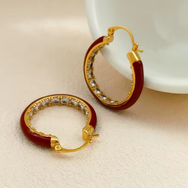 Elegant Minimalist Retro Temperament Hoop Earrings earrings LUNARITY GARAGE Red  