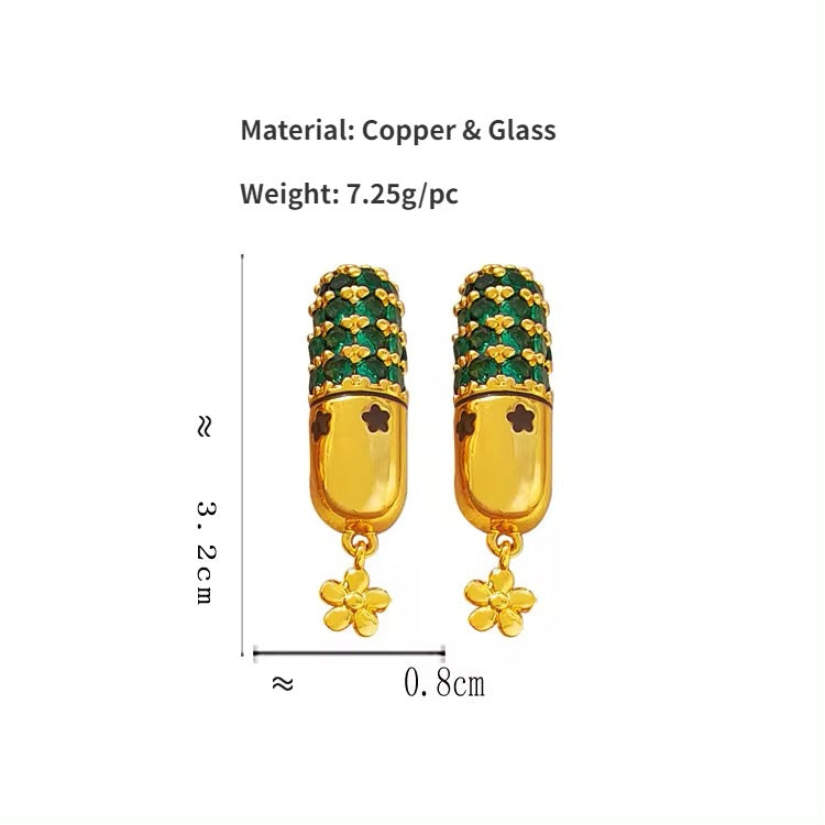 Luxury Floral Temperament Green Color Glass Earrings earrings LUNARITY GARAGE