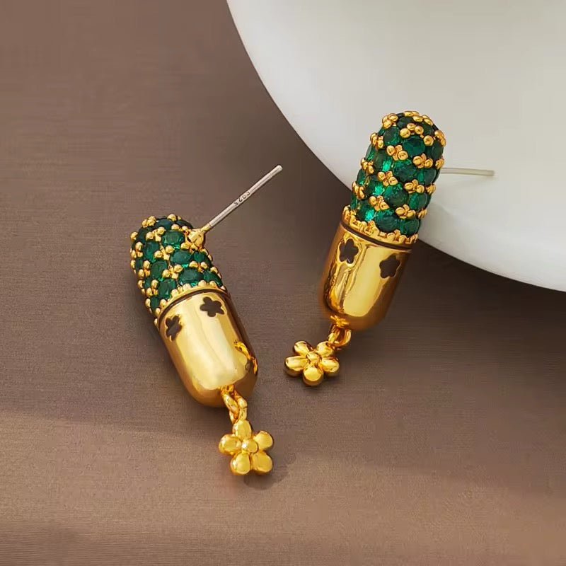 Luxury Floral Temperament Green Color Glass Earrings earrings LUNARITY GARAGE