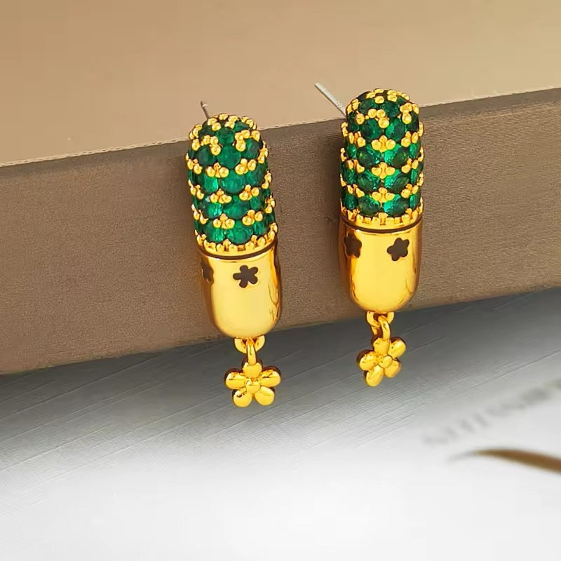 Luxury Floral Temperament Green Color Glass Earrings earrings LUNARITY GARAGE