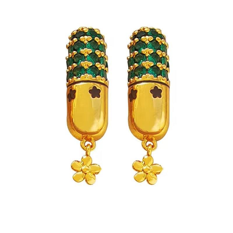 Luxury Floral Temperament Green Color Glass Earrings earrings LUNARITY GARAGE