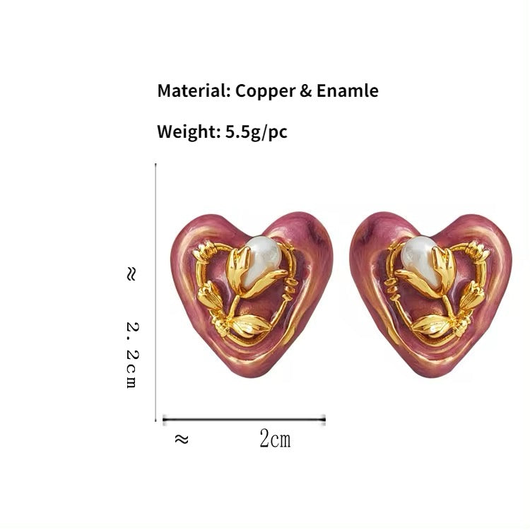 Retro Minimal Dusty Rose Enamle Heart Stud Earrings earrings LUNARITY GARAGE