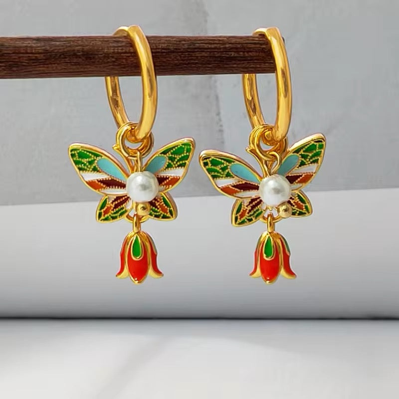 Chinese Vintage Charming Temperament Flower Butterfly Earrings earrings LUNARITY GARAGE   