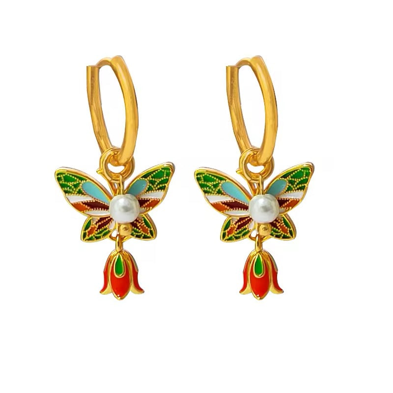 Chinese Vintage Charming Temperament Flower Butterfly Earrings earrings LUNARITY GARAGE   