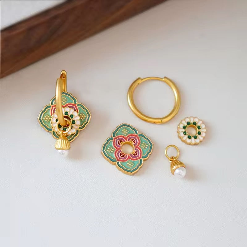 Vintage Asian Style Elegant Green Flower Earrings earrings LUNARITY GARAGE