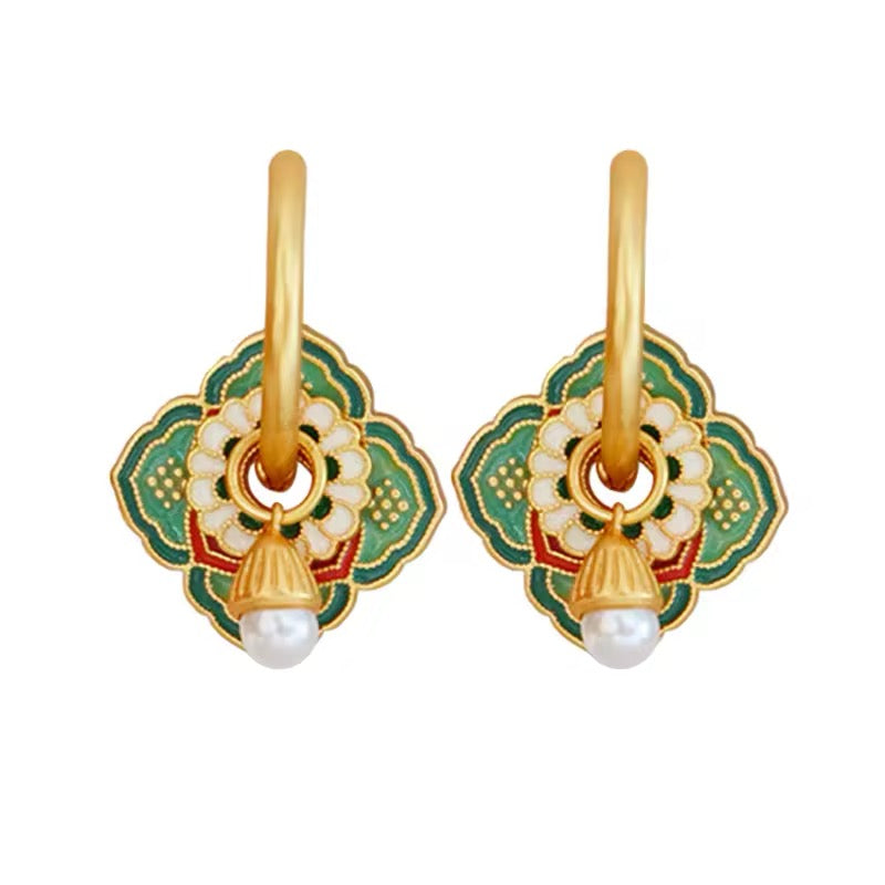 Vintage Asian Style Elegant Green Flower Earrings earrings LUNARITY GARAGE