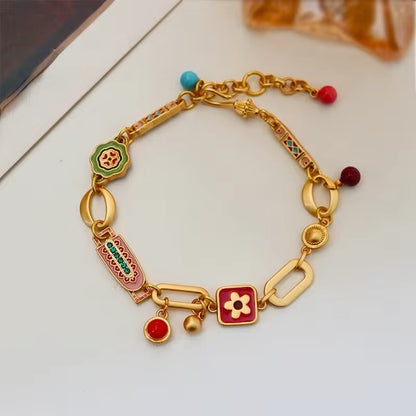 Sweet Flowers Ethnic Colorful Enamel Chain Bracelet bracelets LUNARITY GARAGE   