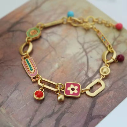 Sweet Flowers Ethnic Colorful Enamel Chain Bracelet bracelets LUNARITY GARAGE   