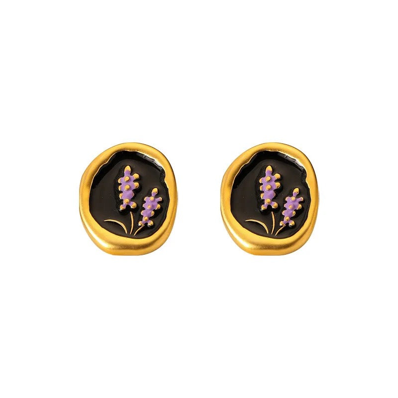 Retro Minimalist French Lavender Flower Earrings earrings LUNARITY GARAGE