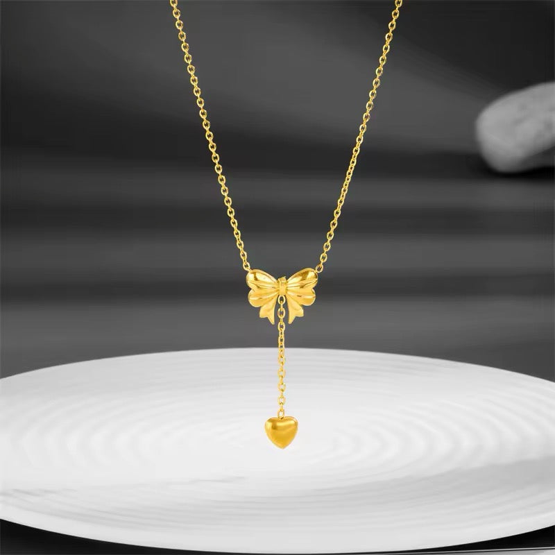 Sweetheart Girls Set: Bowknot Heart Tassels Charm Choker Necklace and Earrings set LUNARITY GARAGE