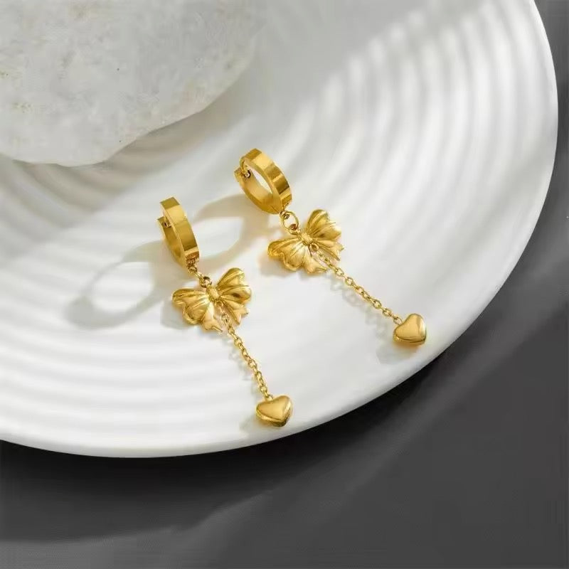 Sweetheart Girls Set: Bowknot Heart Tassels Charm Choker Necklace and Earrings set LUNARITY GARAGE