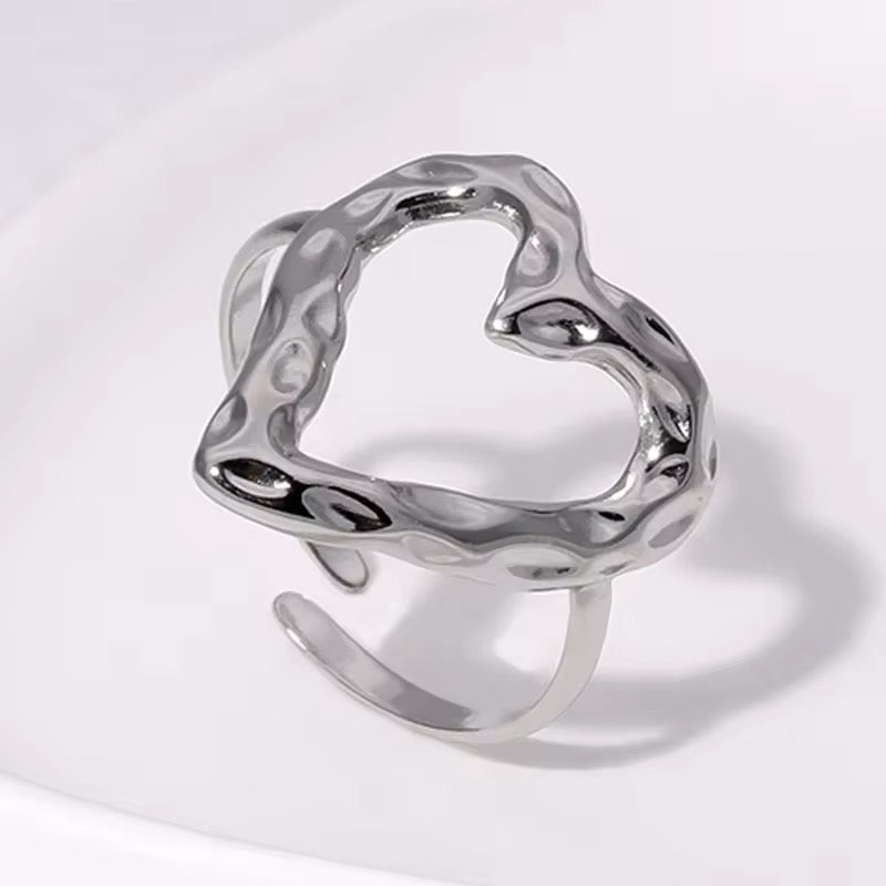 Minimalist Lovely Heart Gold Plated Adjustable Rings ring LUNARITY GARAGE Silver  