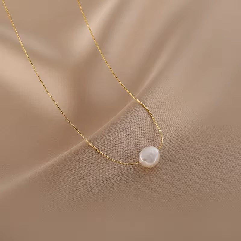 Cute Charms Natural Minimalist Freshwater Pearl Chain Pendant Necklace necklaces LUNARITY GARAGE   