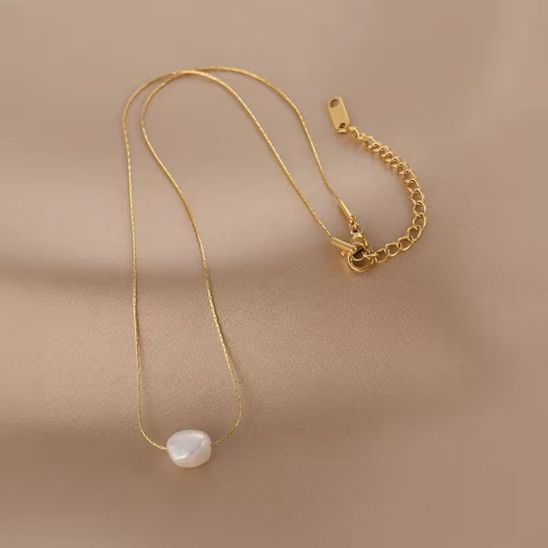 Cute Charms Natural Minimalist Freshwater Pearl Chain Pendant Necklace necklaces LUNARITY GARAGE