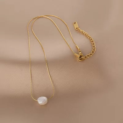 Cute Charms Natural Minimalist Freshwater Pearl Chain Pendant Necklace necklaces LUNARITY GARAGE   