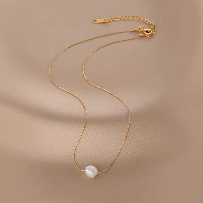 Cute Charms Natural Minimalist Freshwater Pearl Chain Pendant Necklace necklaces LUNARITY GARAGE