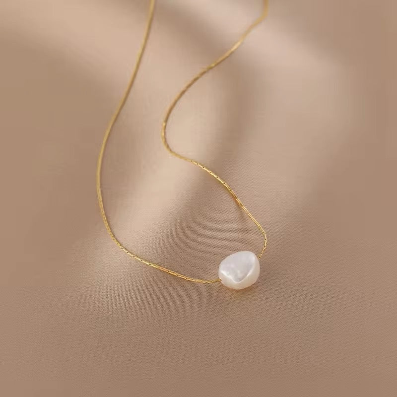 Cute Charms Natural Minimalist Freshwater Pearl Chain Pendant Necklace necklaces LUNARITY GARAGE