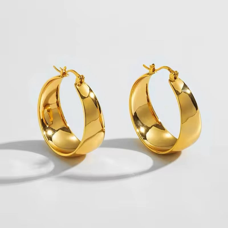 Large Circle Stainless Steel Smooth Wide Hoop Earrings earrings LUNARITY GARAGE Gold  