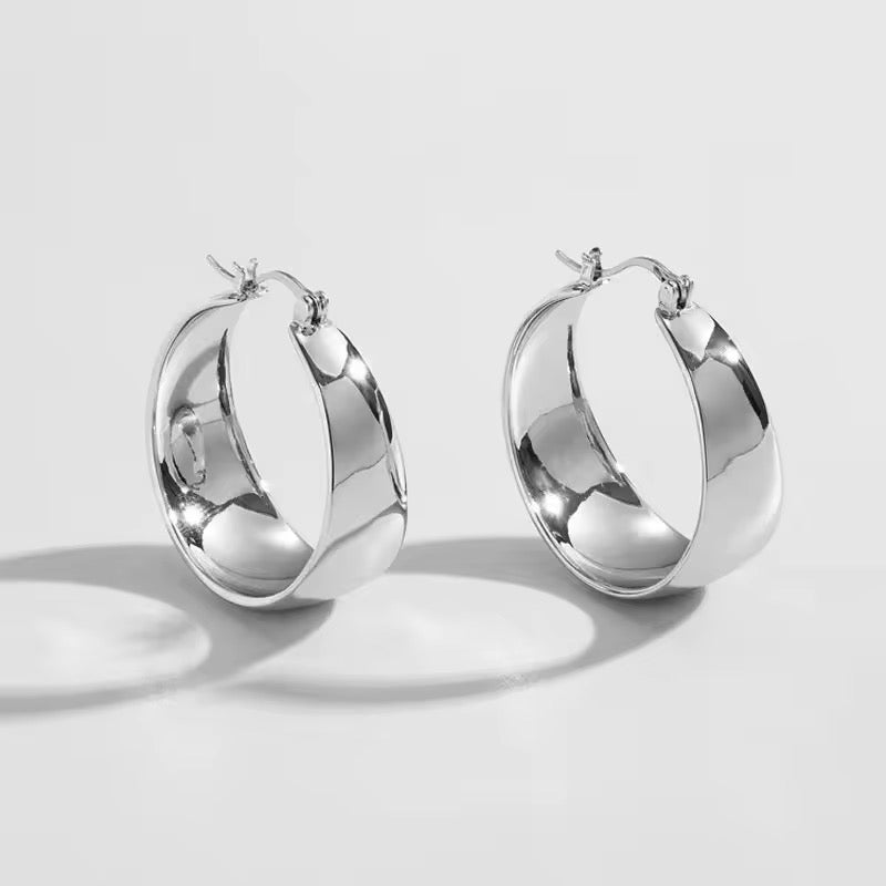 Large Circle Stainless Steel Smooth Wide Hoop Earrings earrings LUNARITY GARAGE Silver  