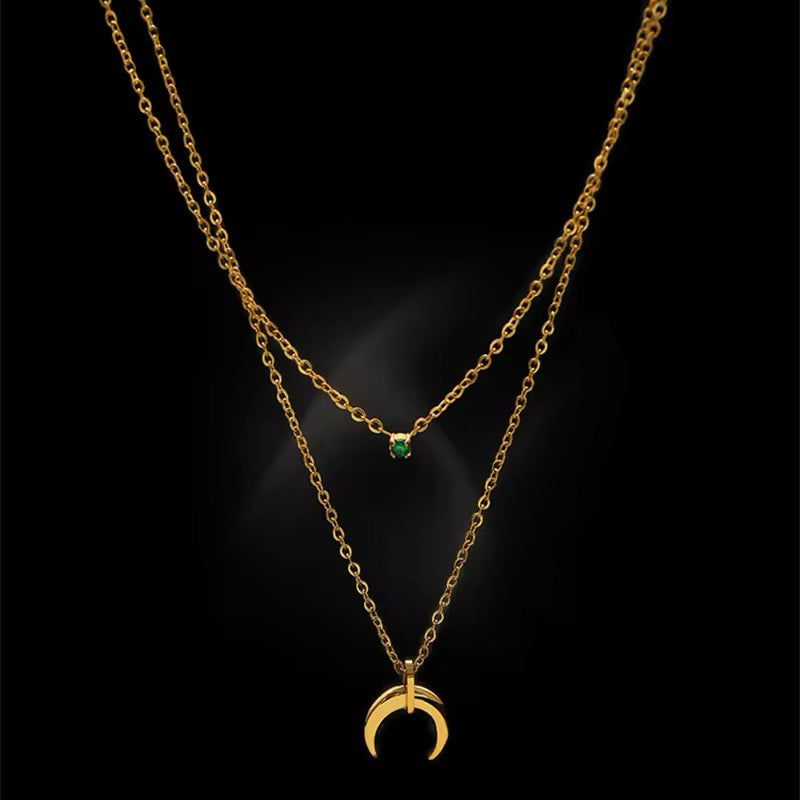 Charming Double Layer Chain Zircon Crescent Pendant Necklace necklaces LUNARITY GARAGE   