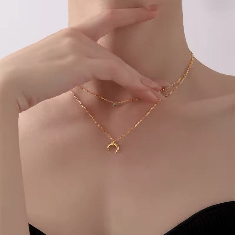 Charming Double Layer Chain Zircon Crescent Pendant Necklace necklaces LUNARITY GARAGE