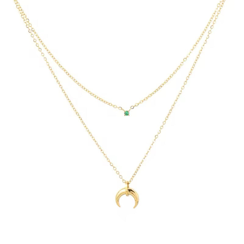 Charming Double Layer Chain Zircon Crescent Pendant Necklace necklaces LUNARITY GARAGE