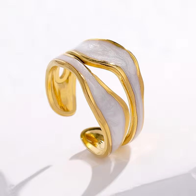 Retro Irregular Double Oil Drip Open Rings ring LUNARITY GARAGE White  