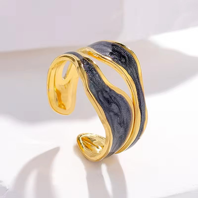 Retro Irregular Double Oil Drip Open Rings ring LUNARITY GARAGE Black