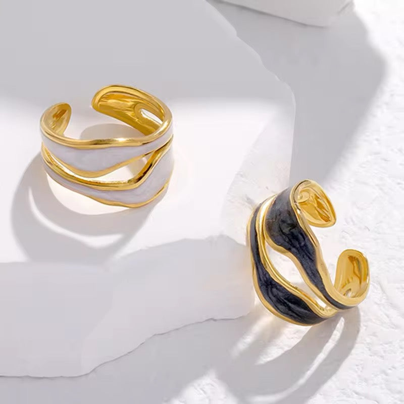 Retro Irregular Double Oil Drip Open Rings ring LUNARITY GARAGE   