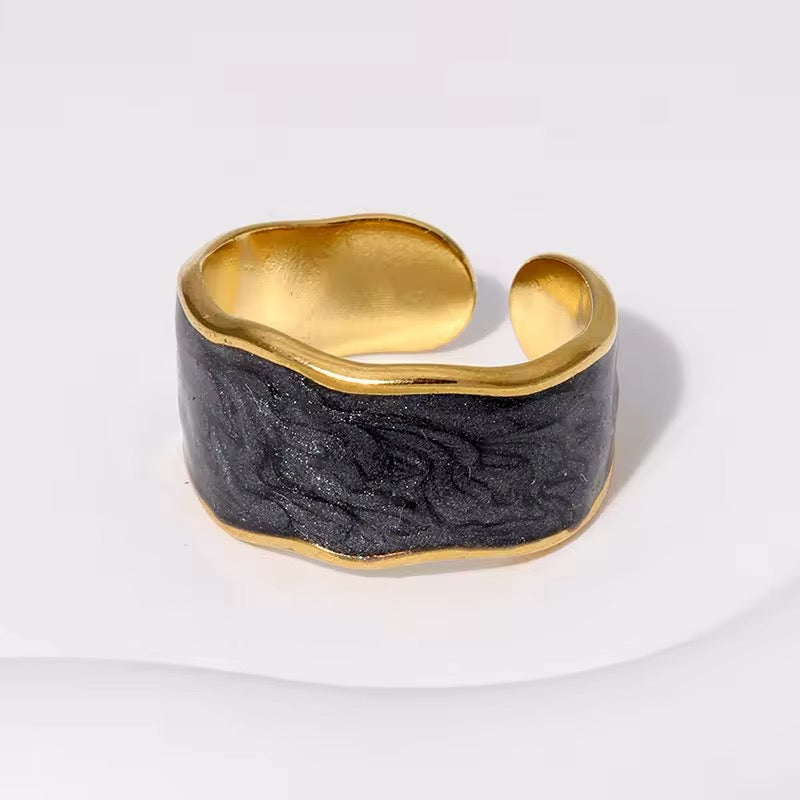 Unique Antique Irregular Drop Glaze Gold Rings ring LUNARITY GARAGE Black  