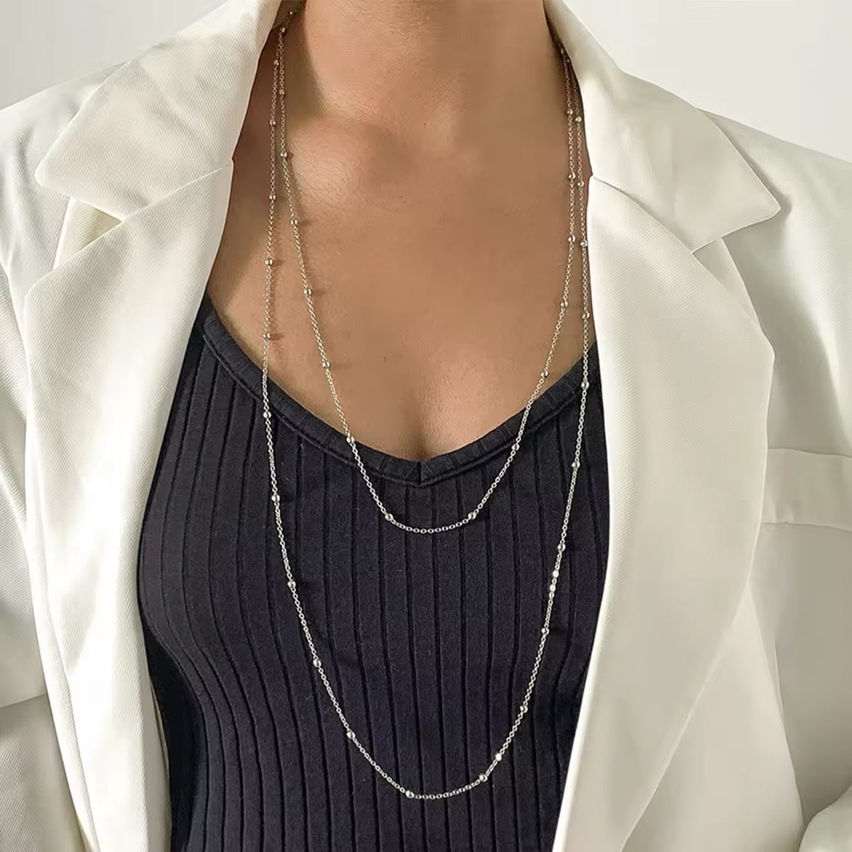 Exaggerated Beaded Charm Long Chain Necklace necklaces LUNARITY GARAGE Silver  