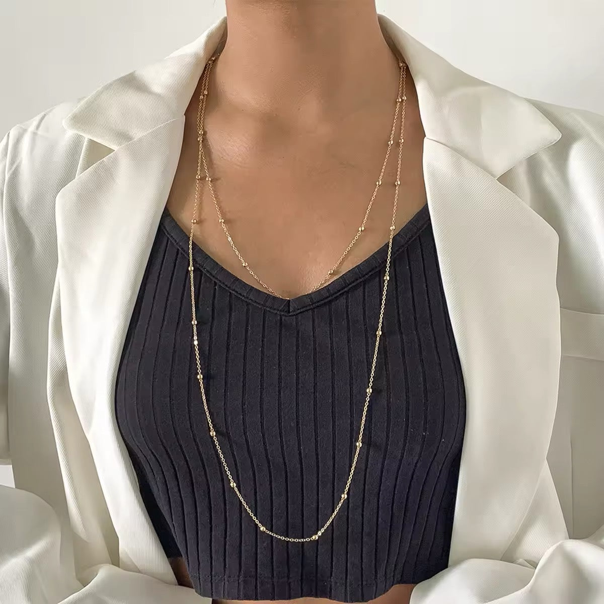 Exaggerated Beaded Charm Long Chain Necklace necklaces LUNARITY GARAGE Gold  