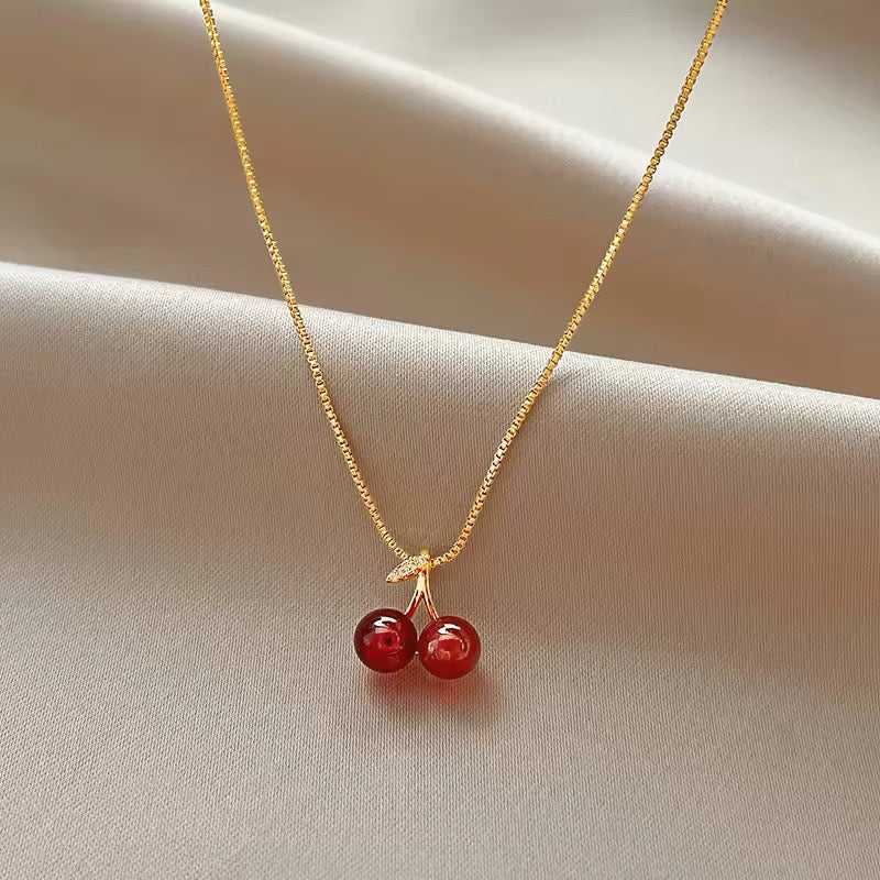 Red Wine Cherry Lady Gold Color Pendant Necklace necklaces LUNARITY GARAGE   