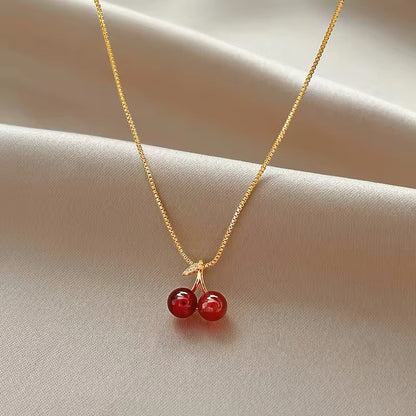 Red Wine Cherry Lady Gold Color Pendant Necklace necklaces LUNARITY GARAGE   